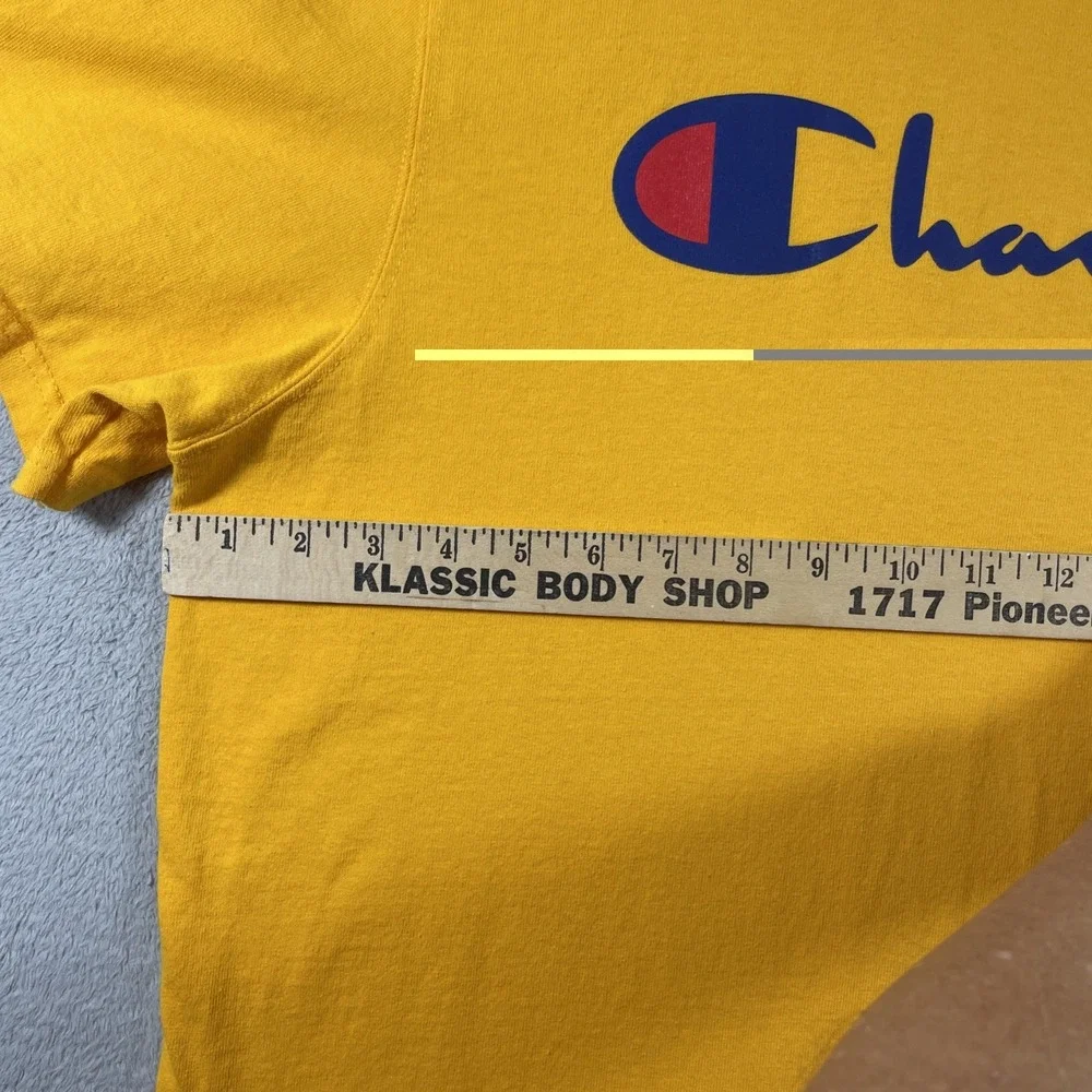 Champion Shirt Adult 2XL Yellow Spell Out Graphic Tee Short Sleeve READ - Picture 11 of 14